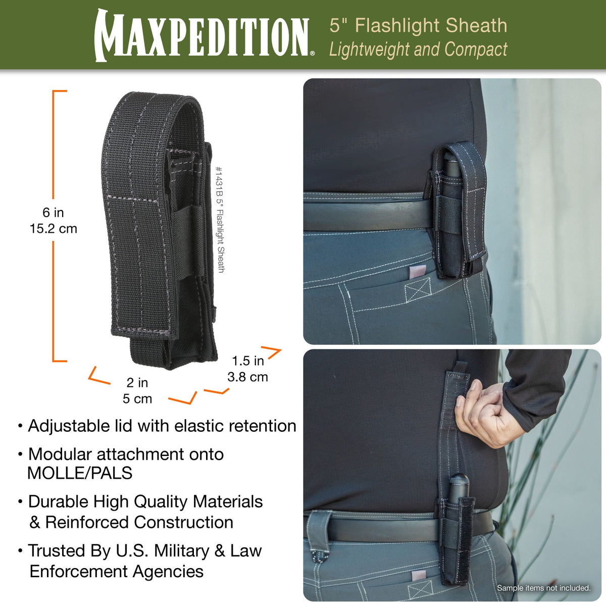 5" Flashlight Sheath (Black) (Buy 1 Get 1 Free. Mix and Match in Multiples of 2. All Sales Final.)