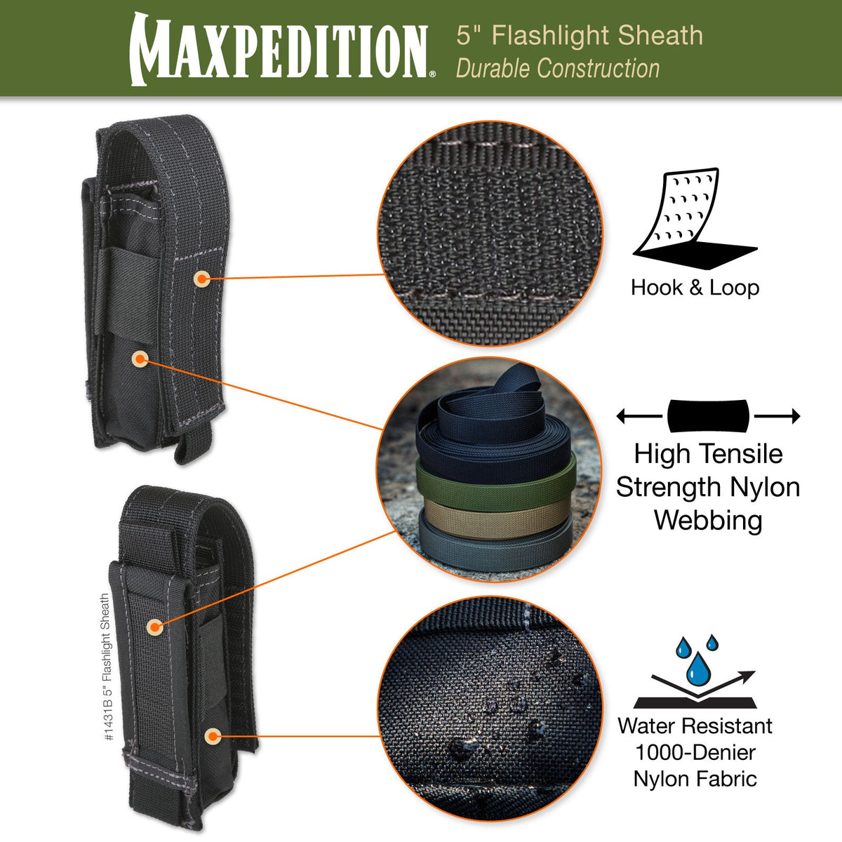 5" Flashlight Sheath (Black) (Buy 1 Get 1 Free. Mix and Match in Multiples of 2. All Sales Final.)