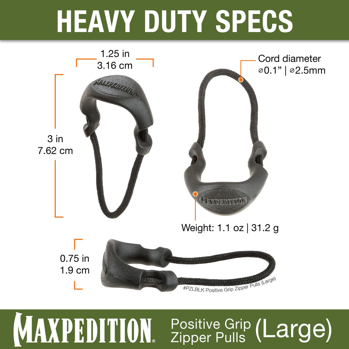 PZL Positive Grip Zipper Pulls (Pack of 6) (Large)