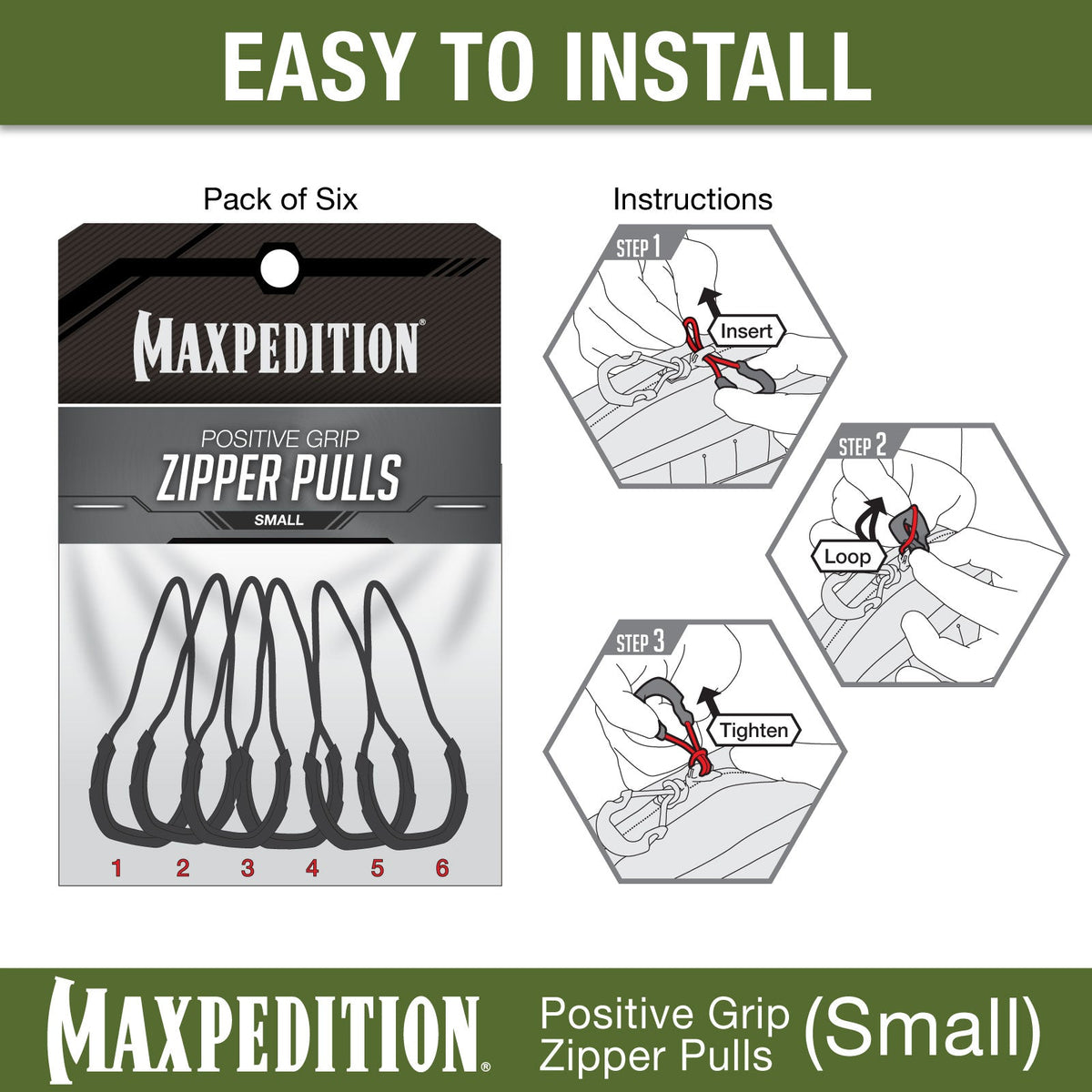 PZS Positive Grip Zipper Pulls (Pack of 6) (Small)