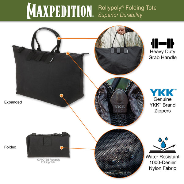 foldable tote bag for travel Maxpedition Rollypoly Folding Tote Wolf Gray
