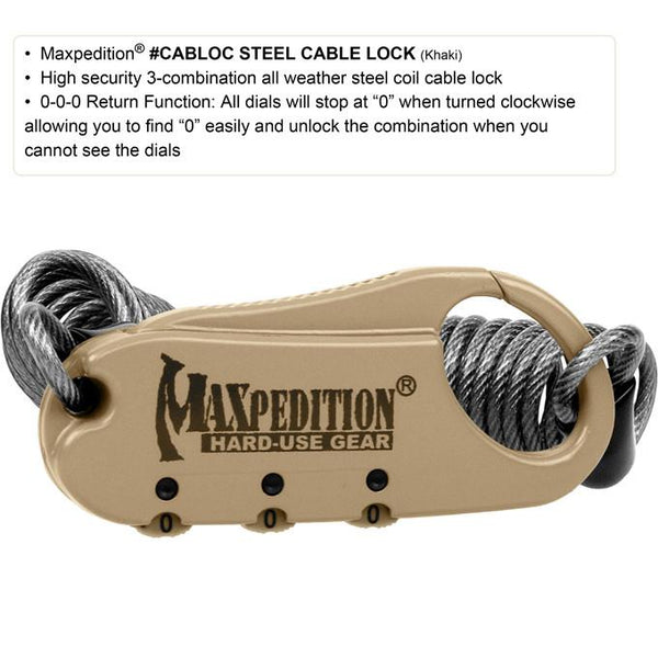 STEEL CABLE LOCK - MAXPEDITION, Military, CCW, EDC, Everyday Carry, Outdoors, Nature, Hiking, Camping, Police Officer, EMT, Firefighter, Bushcraft, Gear, Travel.
