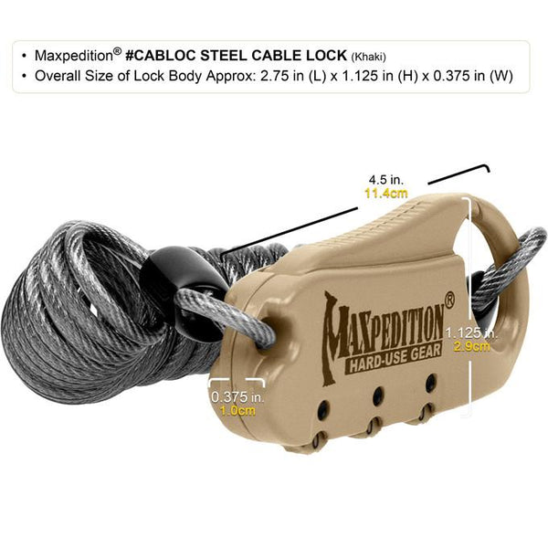 STEEL CABLE LOCK - MAXPEDITION, Military, CCW, EDC, Everyday Carry, Outdoors, Nature, Hiking, Camping, Police Officer, EMT, Firefighter, Bushcraft, Gear, Travel.