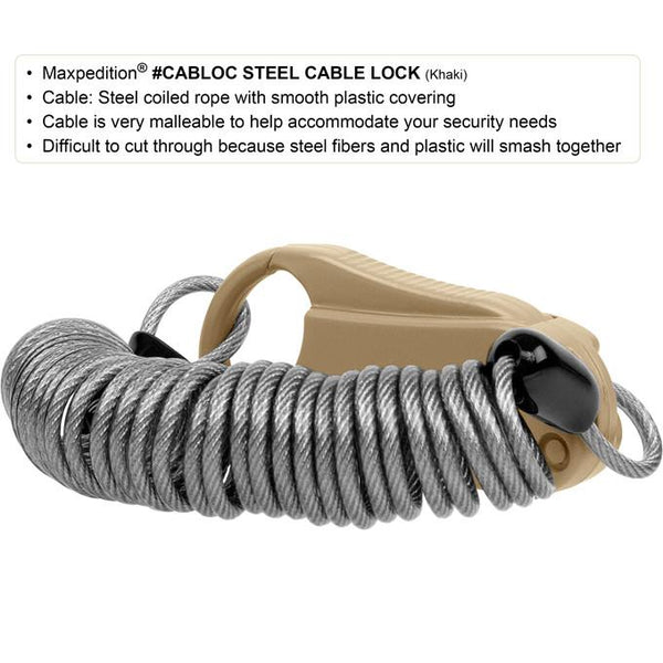 STEEL CABLE LOCK - MAXPEDITION, Military, CCW, EDC, Everyday Carry, Outdoors, Nature, Hiking, Camping, Police Officer, EMT, Firefighter, Bushcraft, Gear, Travel.