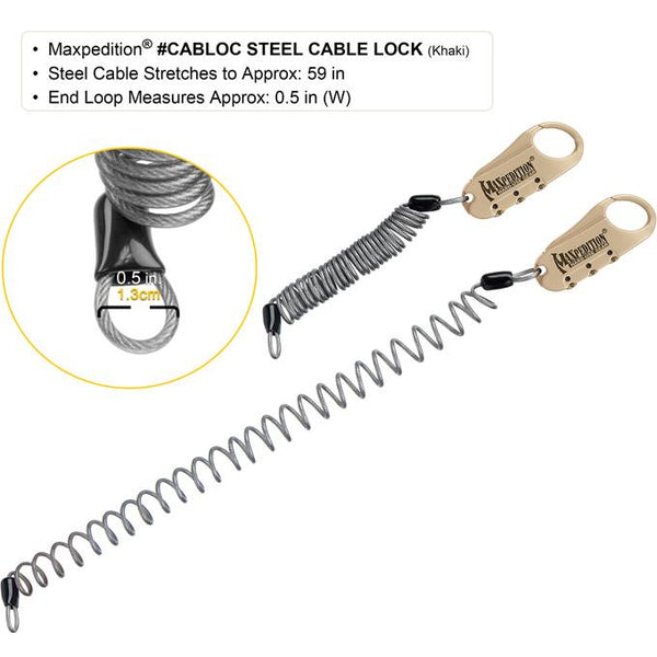 STEEL CABLE LOCK - MAXPEDITION, Military, CCW, EDC, Everyday Carry, Outdoors, Nature, Hiking, Camping, Police Officer, EMT, Firefighter, Bushcraft, Gear, Travel.