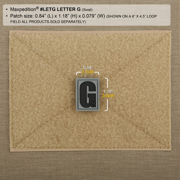 LETTER G PATCH - MAXPEDITION, Patches, Military, CCW, EDC, Tactical, Everyday Carry, Outdoors, Nature, Hiking, Camping, Bushcraft, Gear, Police Gear, Law Enforcement