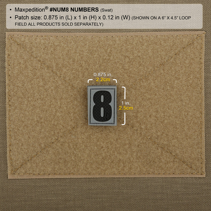 NUMBER 8 PATCH - MAXPEDITION, Patches, Military, CCW, EDC, Tactical, Everyday Carry, Outdoors, Nature, Hiking, Camping, Bushcraft, Gear, Police Gear, Law Enforcement