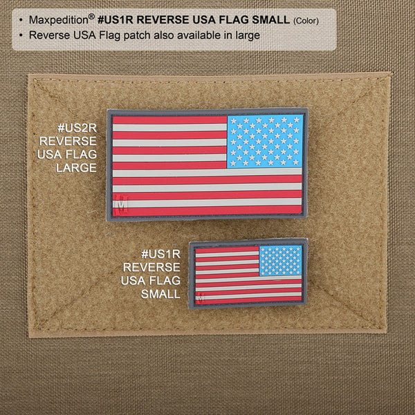REVERSE USA FLAG PATCH (SMALL) - MAXPEDITION, Patches, Military, CCW, EDC, Tactical, Everyday Carry, Outdoors, Nature, Hiking, Camping, Bushcraft, Gear, Police Gear, Law Enforcement