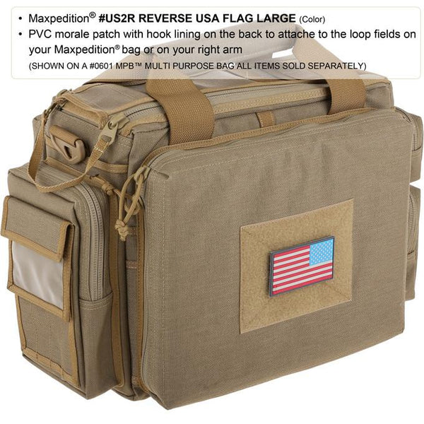 REVERSE USA FLAG PATCH (LARGE) - MAXPEDITION, Patches, Military, CCW, EDC, Tactical, Everyday Carry, Outdoors, Nature, Hiking, Camping, Bushcraft, Gear, Police Gear, Law Enforcement