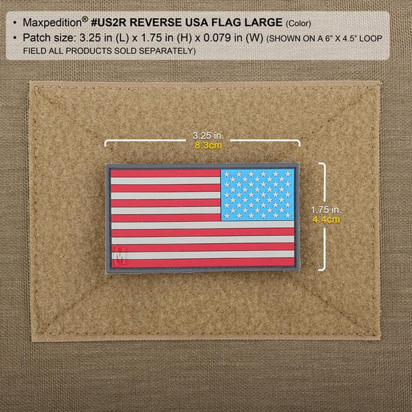 REVERSE USA FLAG PATCH (LARGE) - MAXPEDITION, Patches, Military, CCW, EDC, Tactical, Everyday Carry, Outdoors, Nature, Hiking, Camping, Bushcraft, Gear, Police Gear, Law Enforcement