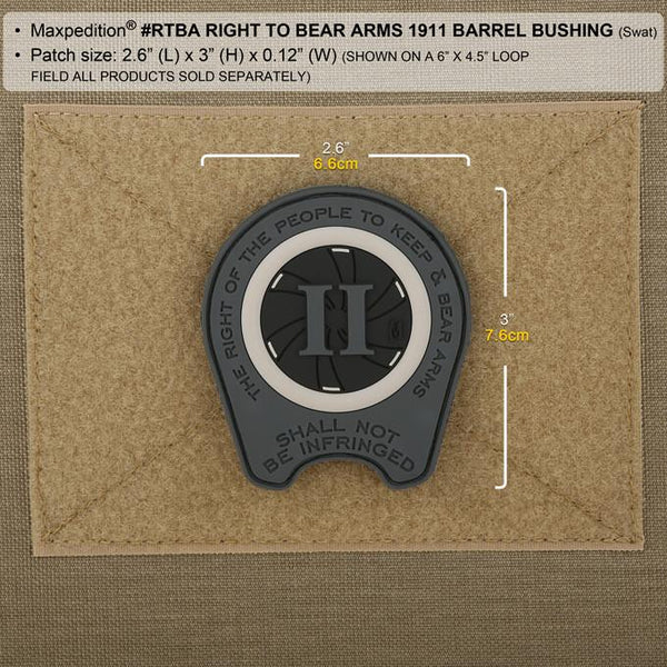 RIGHT TO BEAR ARMS 1911 BARREL BRUSHING PATCH - MAXPEDITION, Patches, Military, CCW, EDC, Tactical, Everyday Carry, Outdoors, Nature, Hiking, Camping, Bushcraft, Gear, Police Gear, Law Enforcement