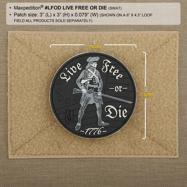 LIVE FREE OR DIE PATCH - MAXPEDITION, Patches, Military, CCW, EDC, Tactical, Everyday Carry, Outdoors, Nature, Hiking, Camping, Bushcraft, Gear, Police Gear, Law Enforcement