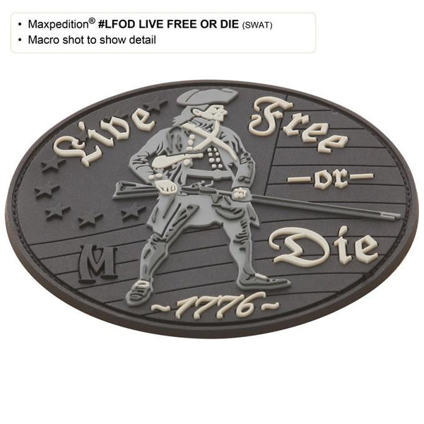 LIVE FREE OR DIE PATCH - MAXPEDITION, Patches, Military, CCW, EDC, Tactical, Everyday Carry, Outdoors, Nature, Hiking, Camping, Bushcraft, Gear, Police Gear, Law Enforcement