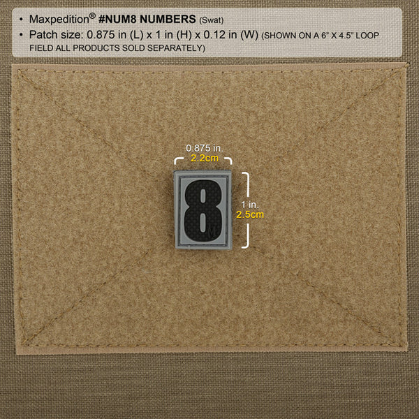 NUMBER 8 PATCH - MAXPEDITION, Patches, Military, CCW, EDC, Tactical, Everyday Carry, Outdoors, Nature, Hiking, Camping, Bushcraft, Gear, Police Gear, Law Enforcement