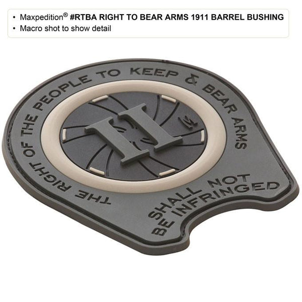 RIGHT TO BEAR ARMS 1911 BARREL BRUSHING PATCH - MAXPEDITION, Patches, Military, CCW, EDC, Tactical, Everyday Carry, Outdoors, Nature, Hiking, Camping, Bushcraft, Gear, Police Gear, Law Enforcement