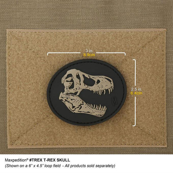 T REX SKULL PATCH - MAXPEDITION, Patches, Military, CCW, EDC, Tactical, Everyday Carry, Outdoors, Nature, Hiking, Camping, Bushcraft, Gear, Police Gear, Law Enforcement